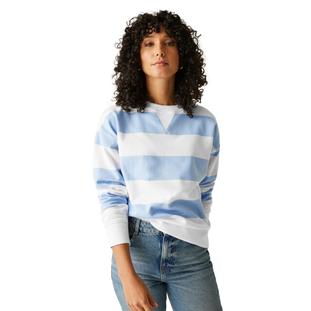 Regatta Dames avika ii stripe crew neck trui UTRG11593_chambraybluewhite large