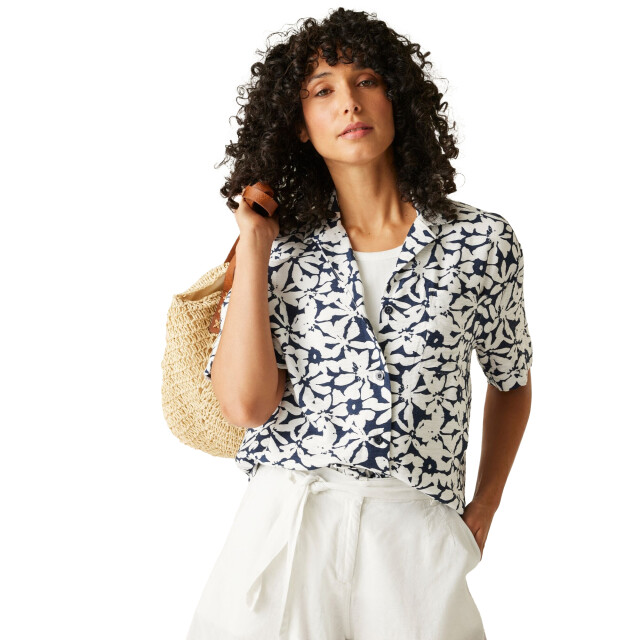 Regatta Dames salise large bloemig lichtgewicht shirt UTRG11659_navywhite large