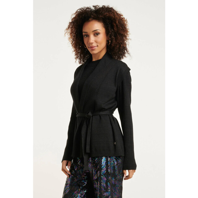Smashed Lemon 24789 e geribde mouwloze cardigan met lurex | 24789-999-L large