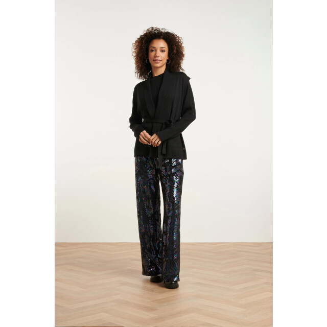 Smashed Lemon 24789 e geribde mouwloze cardigan met lurex | 24789-999-L large