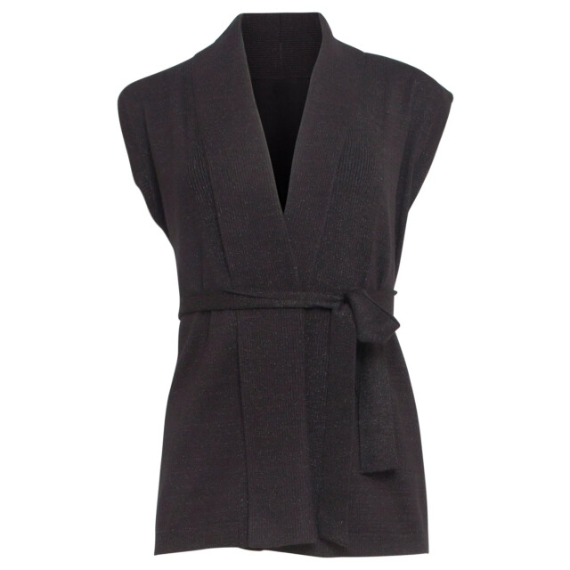 Smashed Lemon 24789 e geribde mouwloze cardigan met lurex | 24789-999-L large