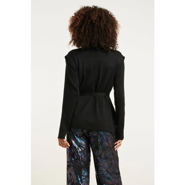 Smashed Lemon 24789 e geribde mouwloze cardigan met lurex | 24789-999-L large