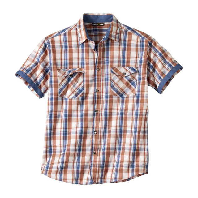 Atlas For Men Heren geruit poplin overhemd UTAF190_ecrubrickredblue large