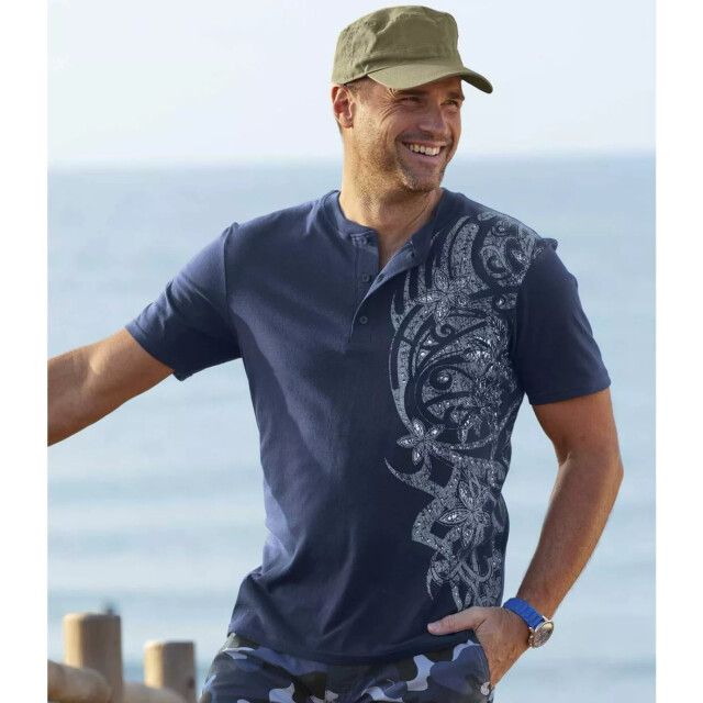 Atlas For Men Heren bedrukt henley t-shirt (pack of 2) UTAF248_navybluecoral large