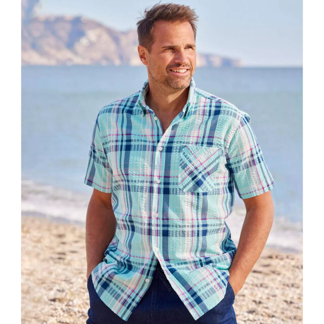 Atlas For Men Heren geruit wafeloverhemd UTAF346_lightturquoise large