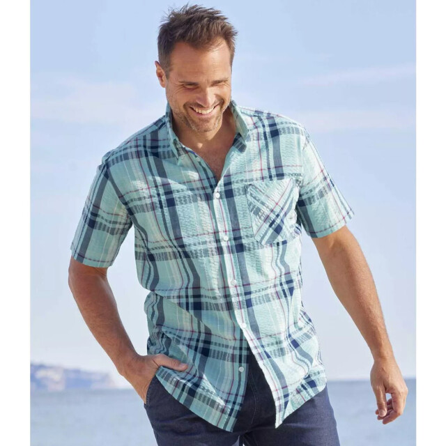 Atlas For Men Heren geruit wafeloverhemd UTAF346_lightturquoise large