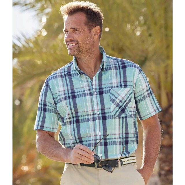 Atlas For Men Heren geruit wafeloverhemd UTAF346_lightturquoise large
