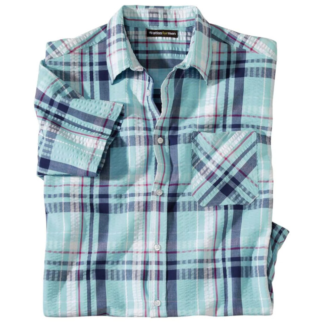 Atlas For Men Heren geruit wafeloverhemd UTAF346_lightturquoise large