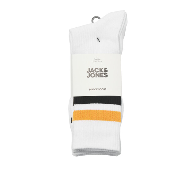Jack & Jones Heren sportsokken jactirana tennissokken gestreept 5-pack wit 12277074 large