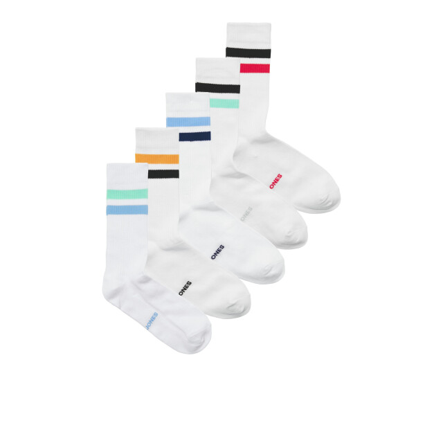 Jack & Jones Heren sportsokken jactirana tennissokken gestreept 5-pack wit 12277074 large