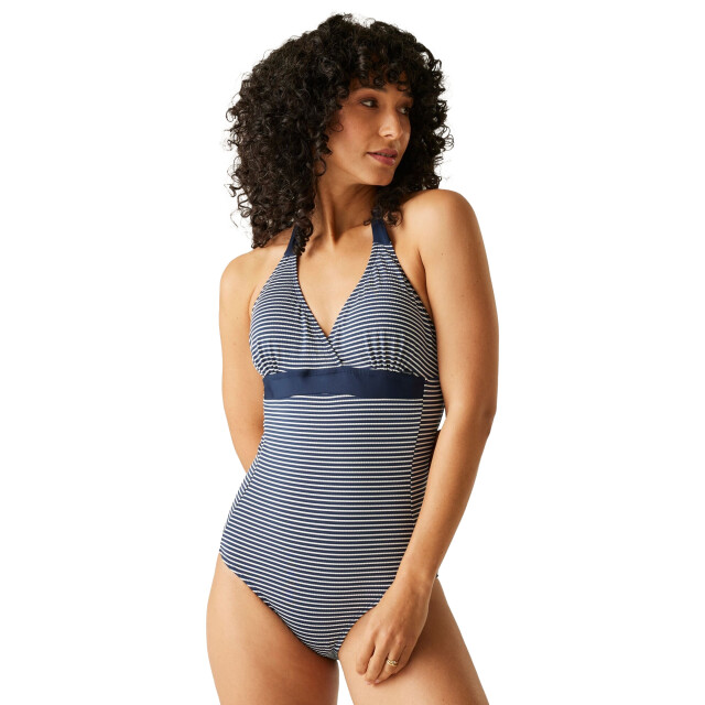 Regatta Dames flavia ii stripe one piece zwempak UTRG11855_navywhite large