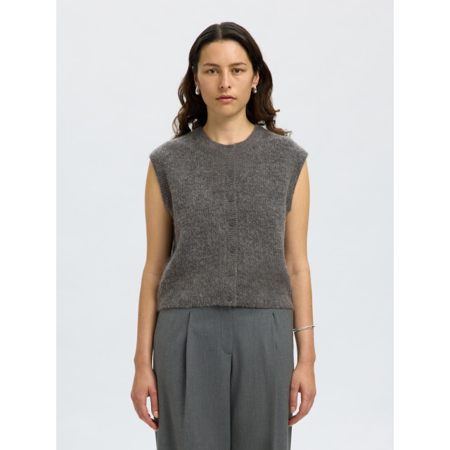 Selected Femme slflulu sl button o-neck vest ex 16098808 medium grey melange 06713.941.0009 large