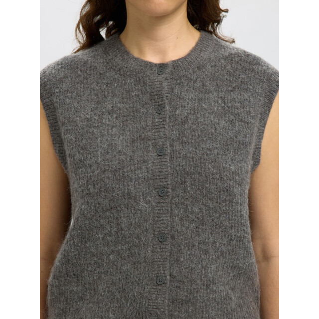 Selected Femme slflulu sl button o-neck vest ex 16098808 medium grey melange 06713.941.0009 large