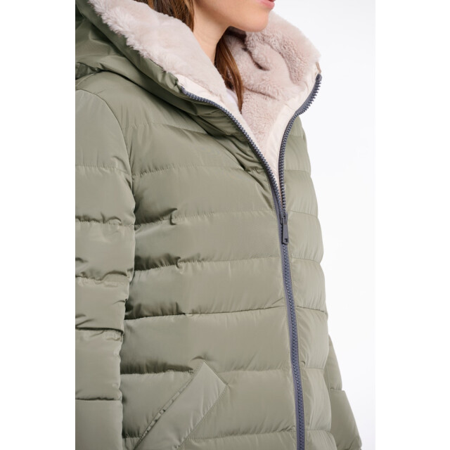 Rino & Pelle long padded hooded coat with faux fur keilafur.7002511 10917 green ash stone 06111.340.0009 large