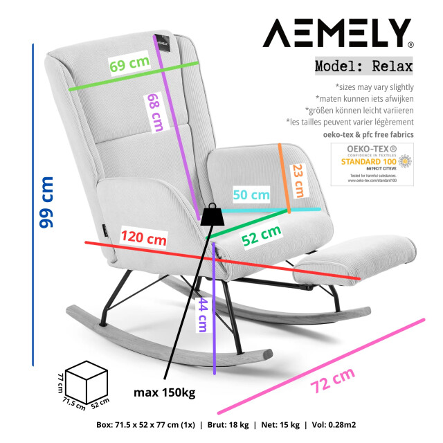Aemely Schommelstoel relax teddy, zwarte poten 3241336 large