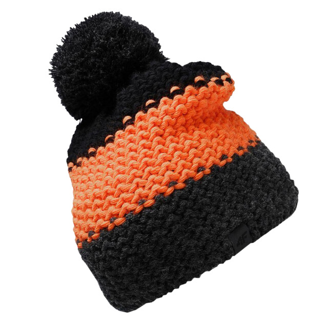 4F Kinder/kinder pom pom muts UTPP1101_blackorange large