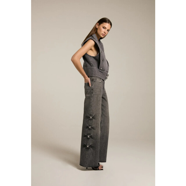 Homage to Denim H-cw25m49 mid waist wide leg jeans with big studs H-CW25M49 Mid Waist Wide Leg Jeans With Big Studs large