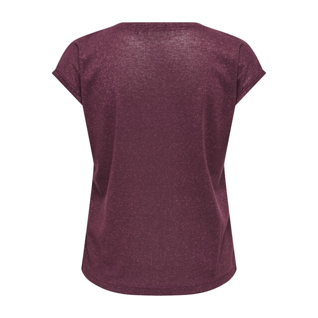 Only onlsilvery s/s v neck lurex top jrs 15136069 burgundy 06011.680.0006 large