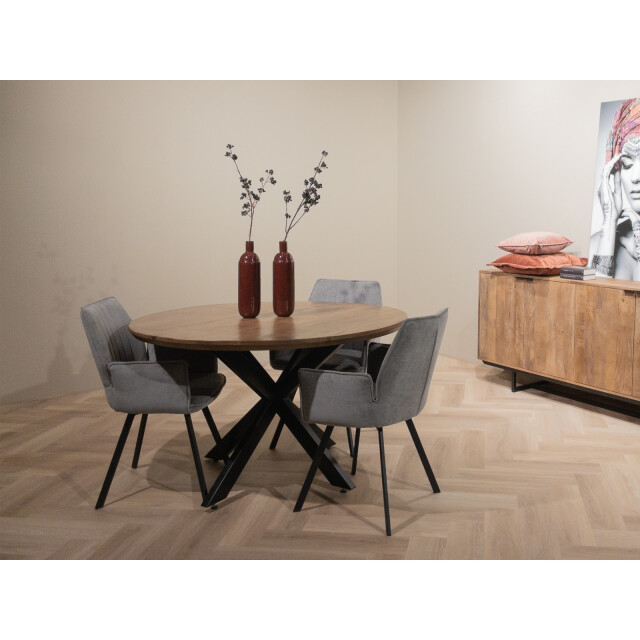 Livingfurn eetkamertafel jesper round 130cm mangohout / gecoat staal 2630754 large