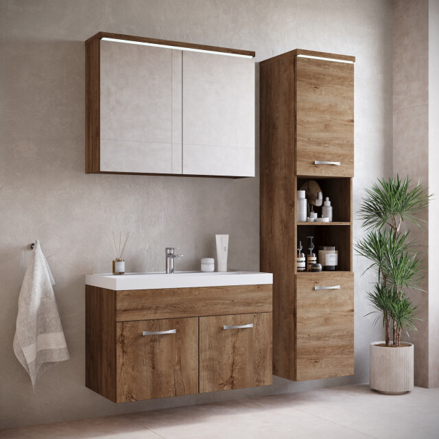 Badplaats Badkamermeubel set paso 80 x 40 cm bruin badmeubel met 3195708 large