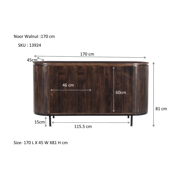 Livingfurn dressoir noor walnut 170cm mangohout / gecoat staal 2630735 large