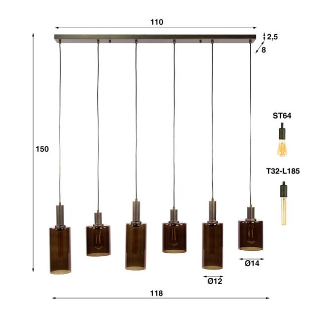 Hoyz hanglamp sepiora 6-lichts sienna brown 3222885 large