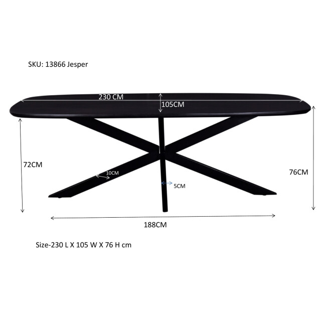 Livingfurn eetkamertafel jesper danish oval black 230cm mangohout / gecoat staal 2638569 large