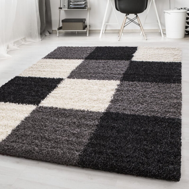 Muratap Basic shaggy geblokt vloerkleed zwart / wit hoogpolig- 120x170 cm 1128587 large