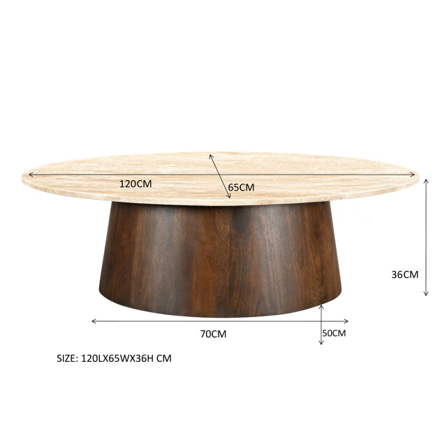 Livingfurn salontafel valentino oval 120cm mangohout / travertin 2630769 large