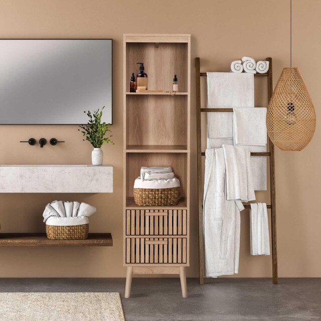 Home Deco Factory Badkamerkast klaus kolomkast hoog met panelen design 30x40x160 cm bruin 3048984 large