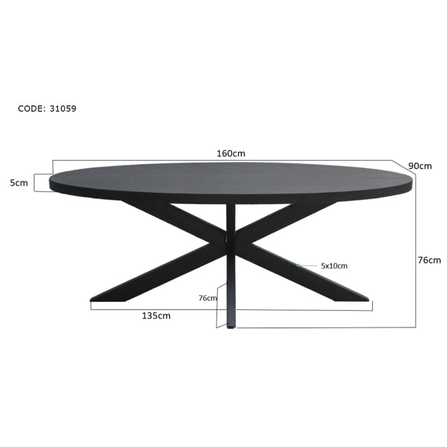 Livingfurn eetkamertafel kala oval spider 160cm mangohout / gecoat staal 2834828 large