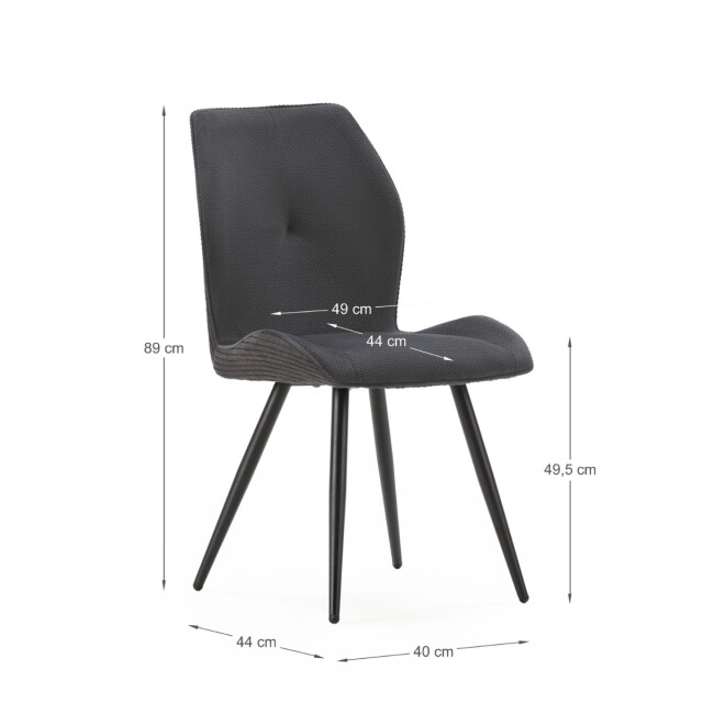CaliCosy Set van 2 stoelen in stof met zwarte metalen poten l45 cm adaya 3078564 large