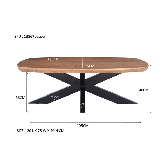 Livingfurn salontafel jesper 120cm mangohout / gecoat staal 2630729 large