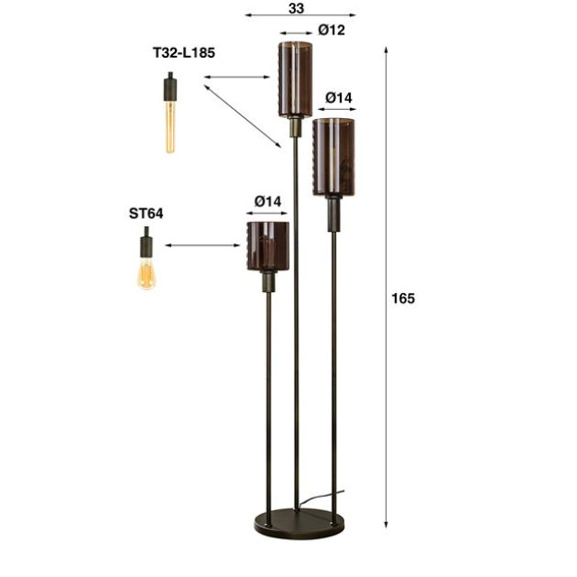 Hoyz vloerlamp sepiora getrapt 3-lichts sienna brown 3222884 large