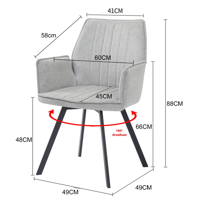 Livingfurn eetkamerstoel louise grey stof / gecoat staal 1 stuk 2657988 large