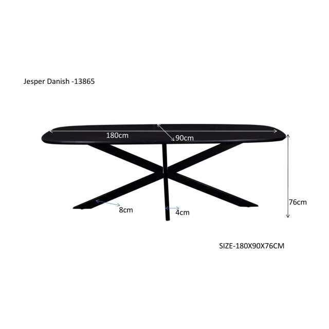 Livingfurn eetkamertafel jesper danish oval black 180cm mangohout / gecoat staal 2638568 large