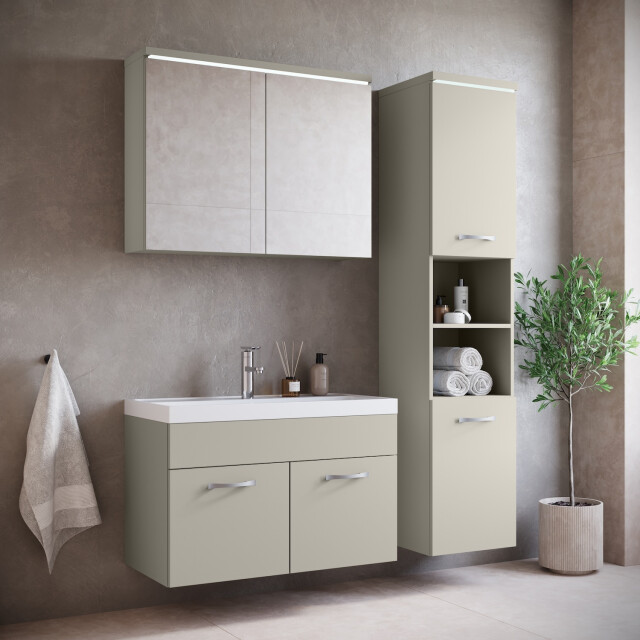 Badplaats Badkamermeubel set paso 80 x 40 cm beige badmeubel met spiegelkast 3242539 large