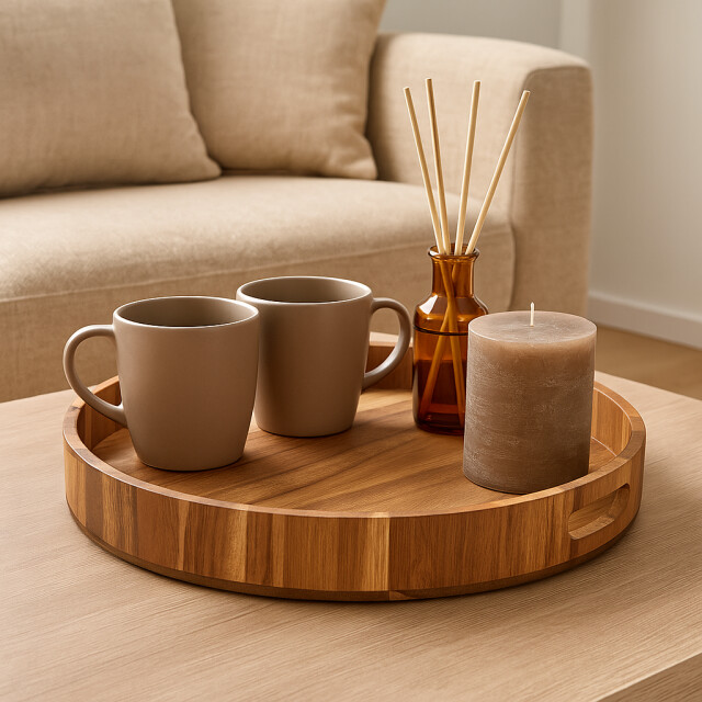 Casa di Elturo Rond houten dienblad 35 cm – acaciahout 2837149 large