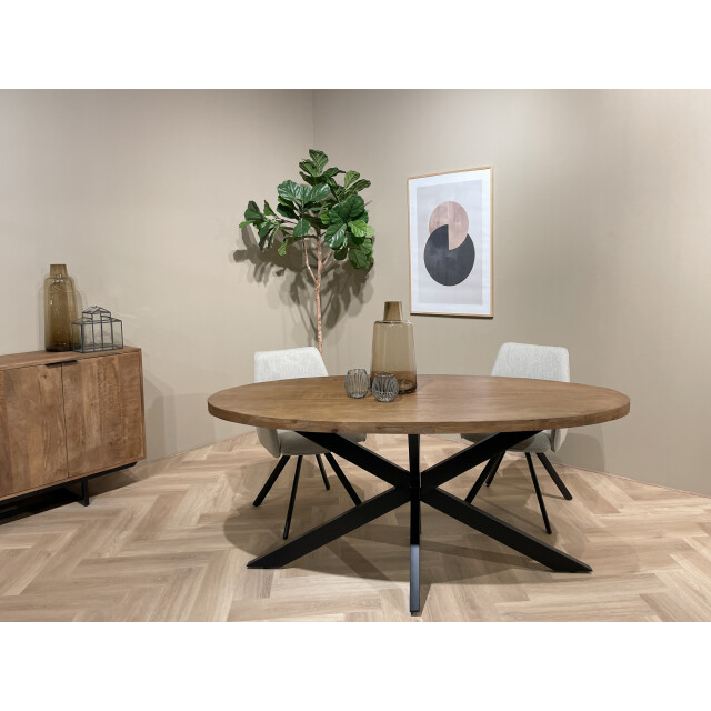 Livingfurn eetkamertafel rocky oval 240 cm mangohout / gecoat staal 2638564 large