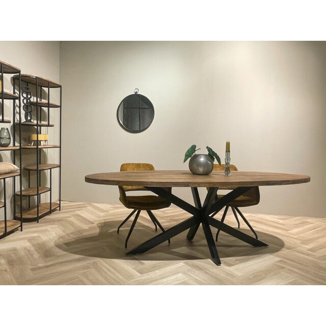 Livingfurn eetkamertafel rocky oval 240 cm mangohout / gecoat staal 2638564 large