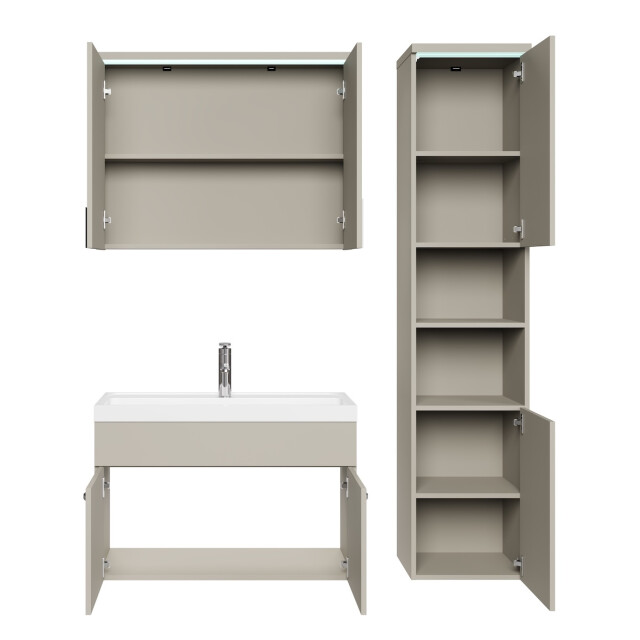 Badplaats Badkamermeubel set paso 80 x 40 cm beige badmeubel met spiegelkast 3242539 large