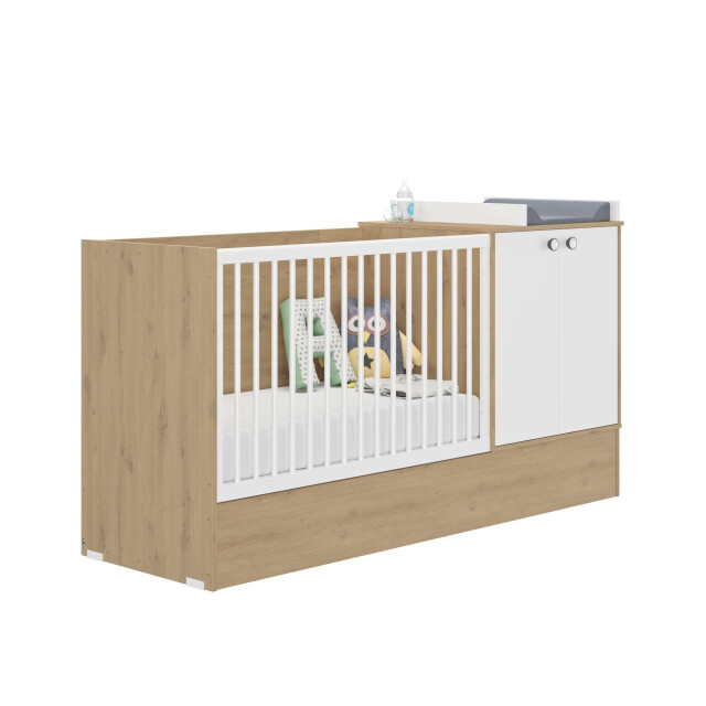 CaliCosy Meegroeibed in eikenhouten en witte ambachtelijke decoratie arthur van 60x120 2930747 large