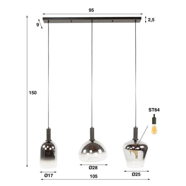 Hoyz hanglamp zenith mix 3-lichts artic 3222877 large