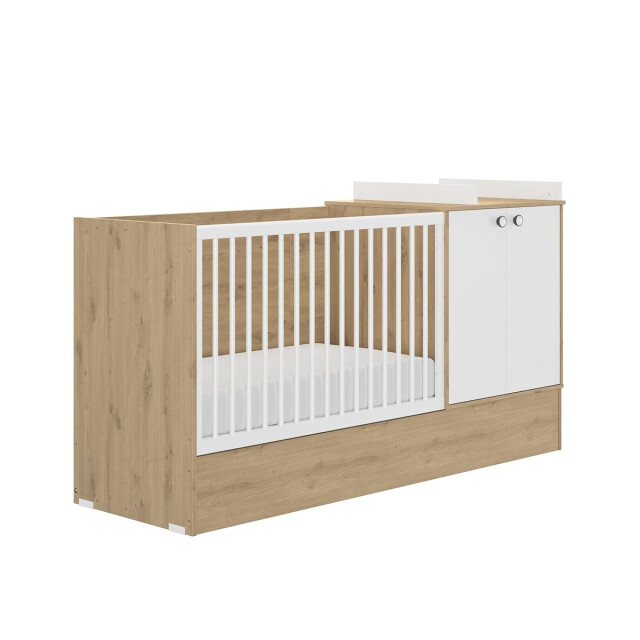 CaliCosy Meegroeibed in eikenhouten en witte ambachtelijke decoratie arthur van 60x120 2930747 large