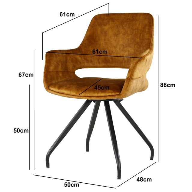 Livingfurn eetkamerstoel capp oker stof 61x61x83,5 2 stuks 2059330 large