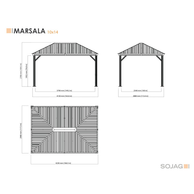 Sojag Aluminium paviljoen marsala 1014 met klamboe 298x423x278 cm - 3241967 large