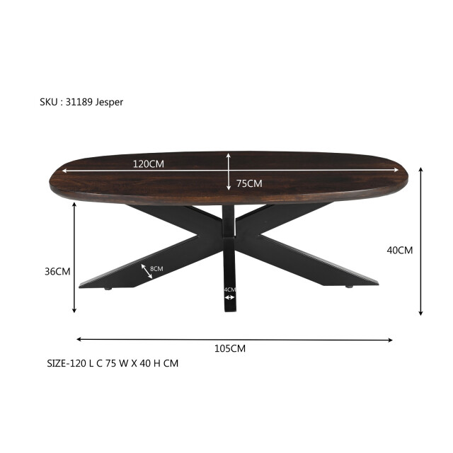 Livingfurn salontafel jesper brown 120cm mangohout / gecoat staal 2834856 large