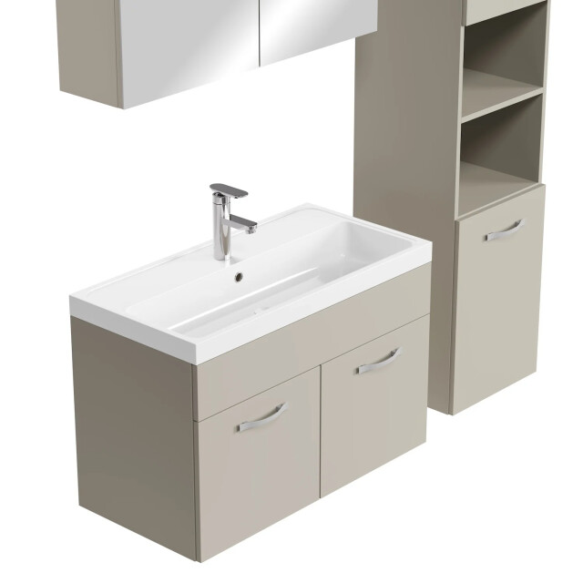 Badplaats Badkamermeubel set paso 80 x 40 cm beige badmeubel met spiegelkast 3242539 large