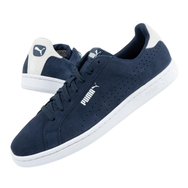 Puma Heren smash perf leather trainers UTPP1209_whitenavyblue large