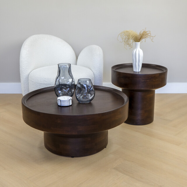 Lewis & Loft Salontafel luus fsc® mangohout ⌀80 walnoot 3245702 large